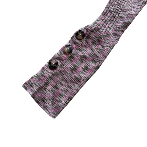 Anthropologie Pink & Gray Patterned Ribbed Turtleneck Small Sweater Button Cuffs - Picture 8 of 11